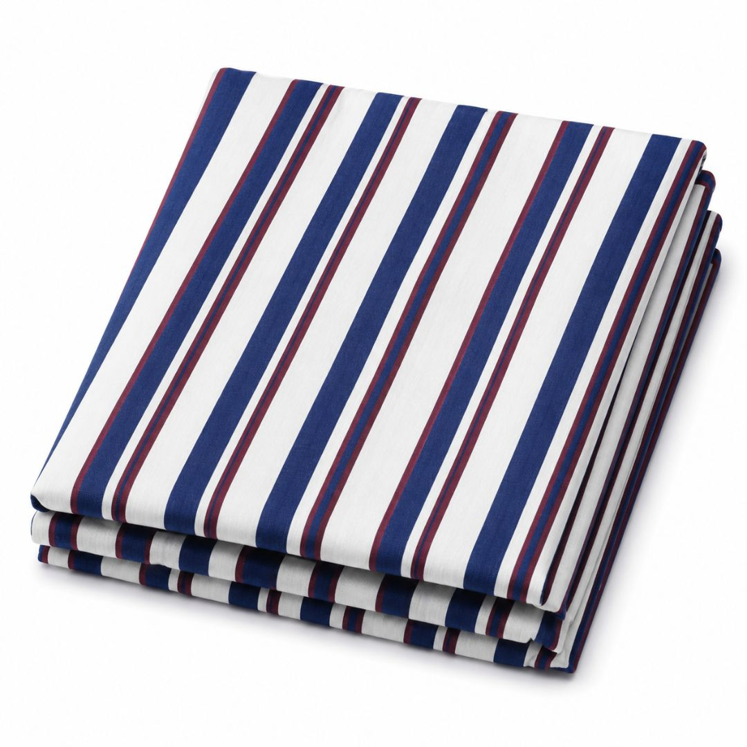 Navy Burgundy Stripe Linen Fabric